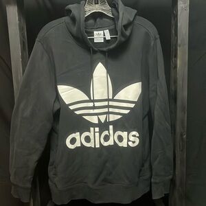 Adidas- black hoodie with large white logo on front